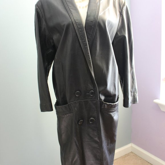 π€ VINTAGE Genuine Leather Coat Black Womens Petite Small - Picture 12 of 15